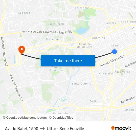 Av. do Batel, 1500 to Utfpr - Sede Ecoville map