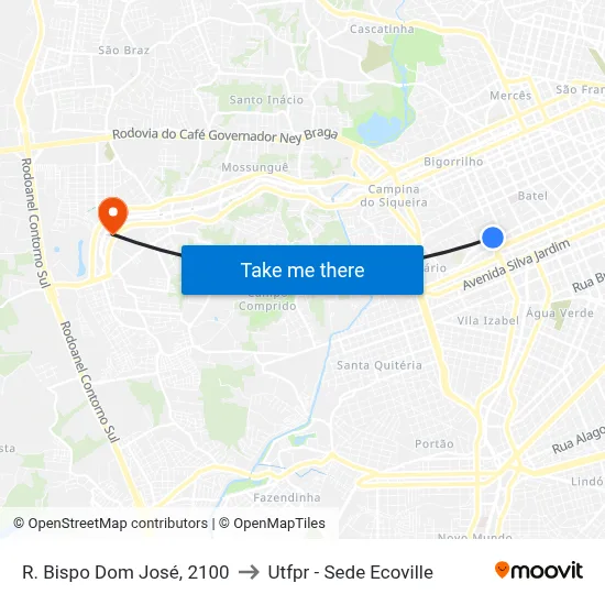 R. Bispo Dom José, 2100 to Utfpr - Sede Ecoville map