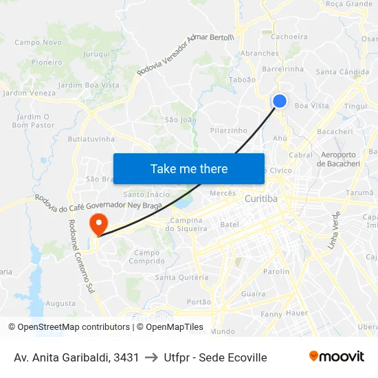 Av. Anita Garibaldi, 3431 to Utfpr - Sede Ecoville map