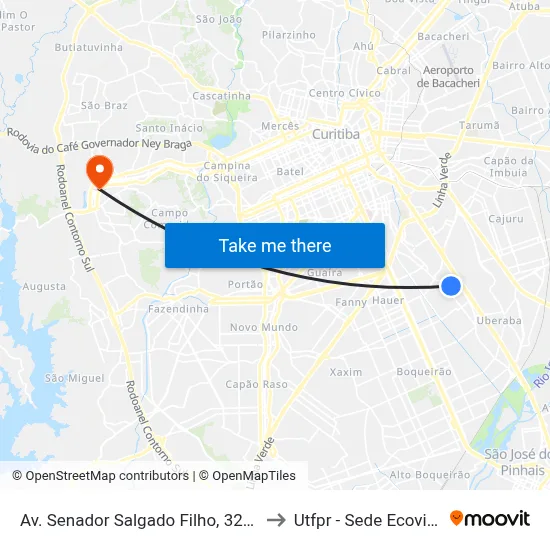 Av. Senador Salgado Filho, 3297 to Utfpr - Sede Ecoville map
