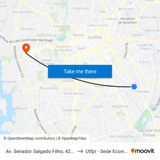 Av. Senador Salgado Filho, 4291 to Utfpr - Sede Ecoville map