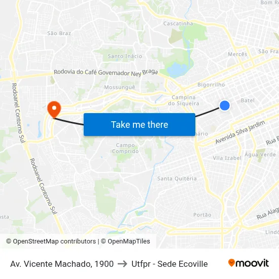 Av. Vicente Machado, 1900 to Utfpr - Sede Ecoville map