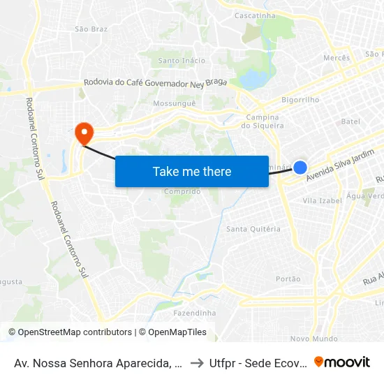 Av. Nossa Senhora Aparecida, 100 to Utfpr - Sede Ecoville map