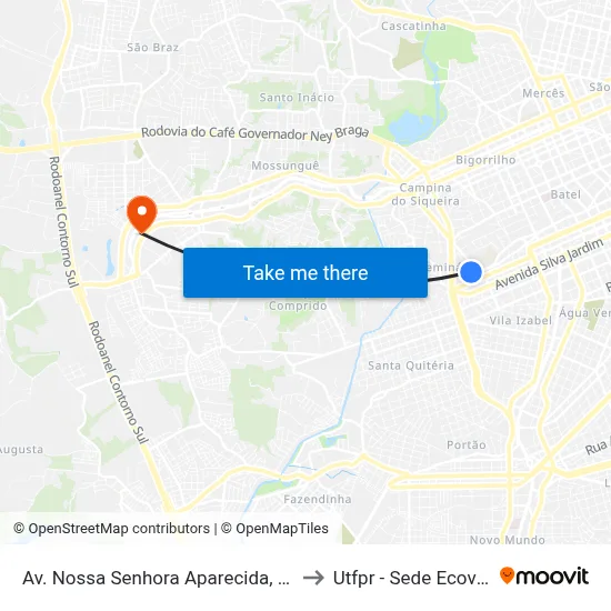 Av. Nossa Senhora Aparecida, 300 to Utfpr - Sede Ecoville map