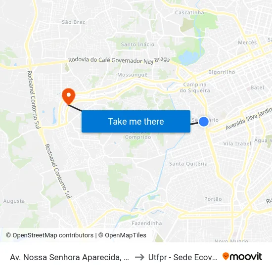 Av. Nossa Senhora Aparecida, 700 to Utfpr - Sede Ecoville map