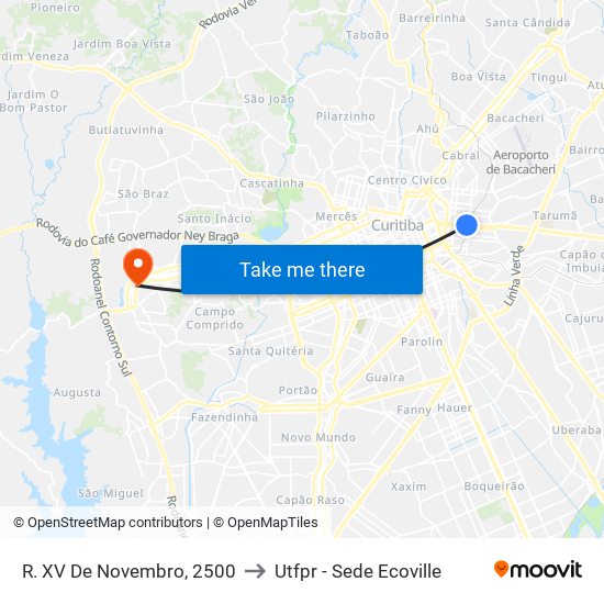 R. XV De Novembro, 2500 to Utfpr - Sede Ecoville map