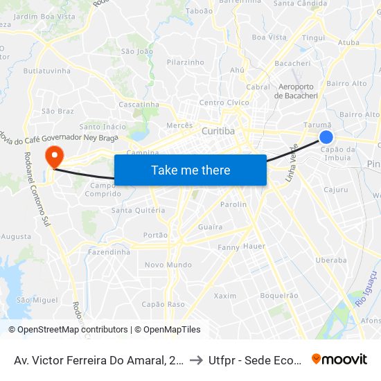 Av. Victor Ferreira Do Amaral, 2200 to Utfpr - Sede Ecoville map