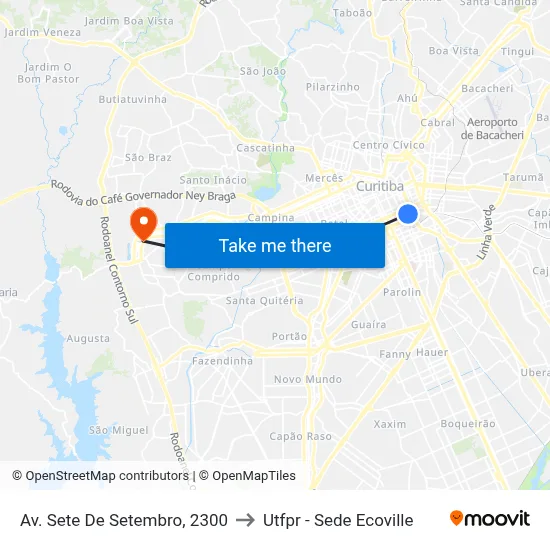 Av. Sete De Setembro, 2300 to Utfpr - Sede Ecoville map