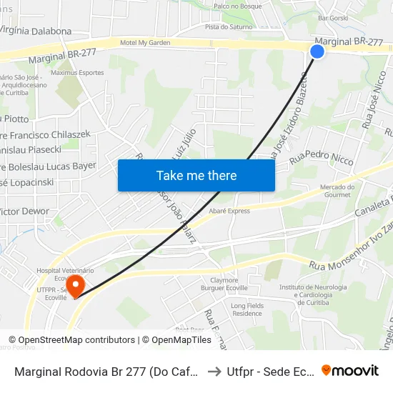 Marginal Rodovia Br 277 (Do Café) - Copel to Utfpr - Sede Ecoville map