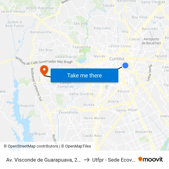 Av. Visconde de Guarapuava, 2056 to Utfpr - Sede Ecoville map