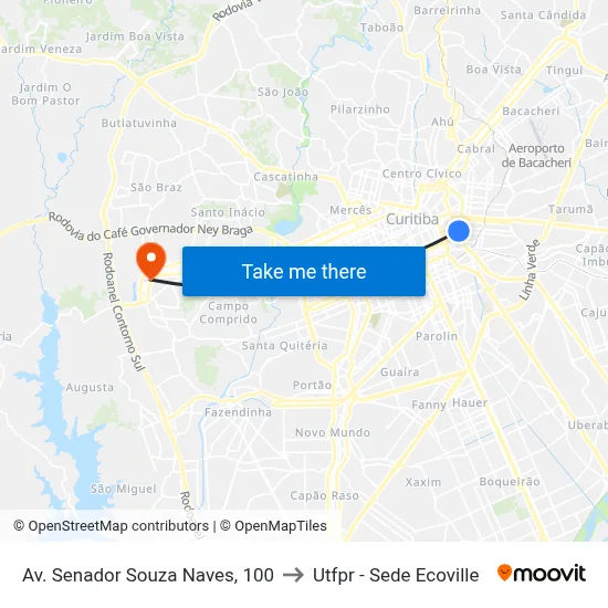 Av. Senador Souza Naves, 100 to Utfpr - Sede Ecoville map