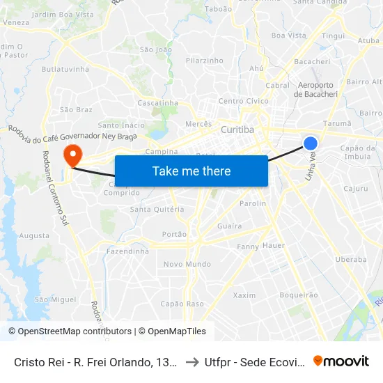 R. Frei Orlando, 1373 to Utfpr - Sede Ecoville map