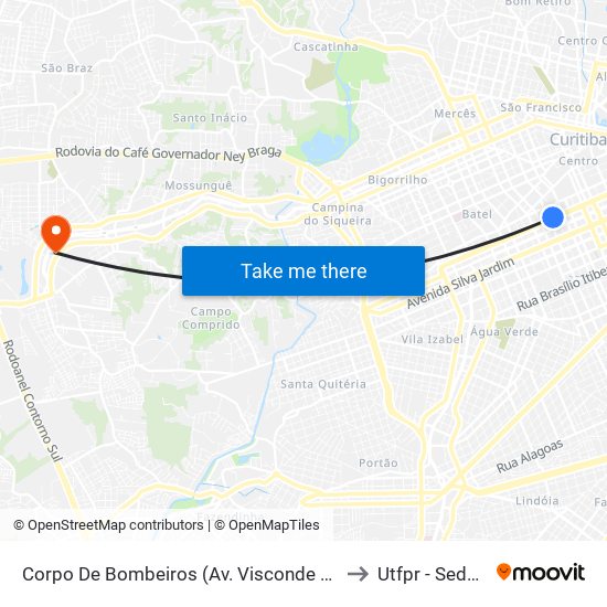 Corpo De Bombeiros (Av. Visconde De Guarapuava, 3571) to Utfpr - Sede Ecoville map