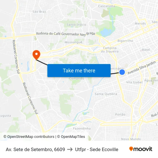 Av. Sete de Setembro, 6609 to Utfpr - Sede Ecoville map