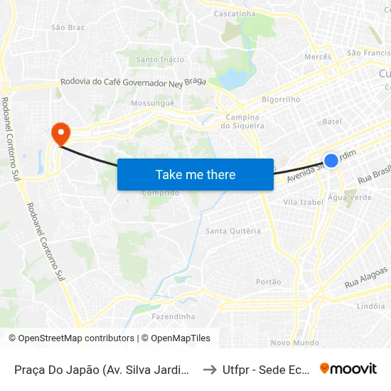Praça Do Japão (Av. Silva Jardim, 2800) to Utfpr - Sede Ecoville map