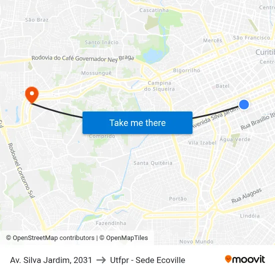 Av. Silva Jardim, 2031 to Utfpr - Sede Ecoville map
