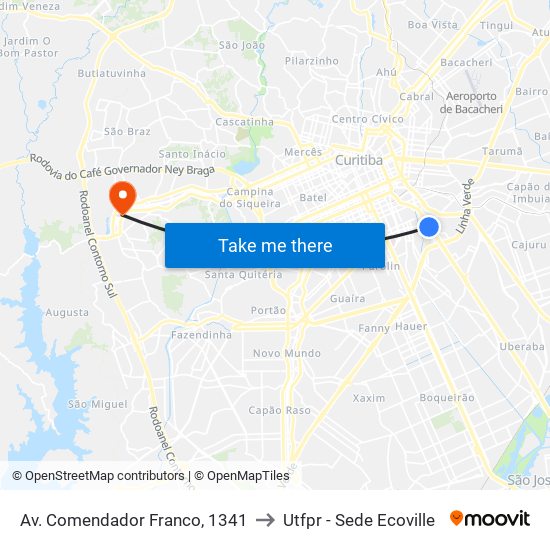 Av. Comendador Franco, 1341 to Utfpr - Sede Ecoville map