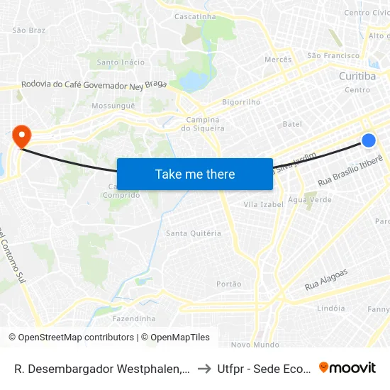 R. Desembargador Westphalen, 1136 to Utfpr - Sede Ecoville map