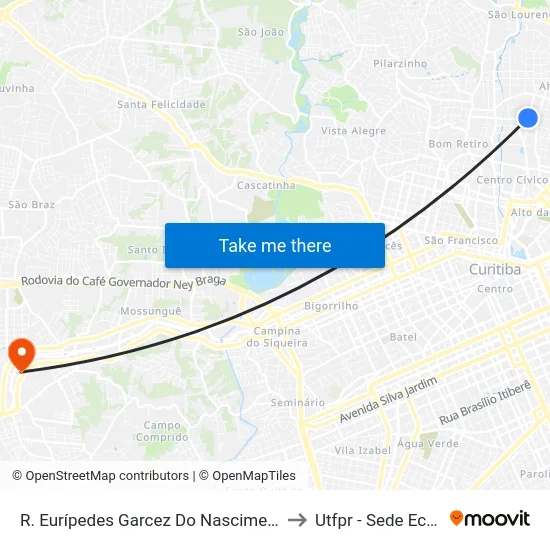 R. Eurípedes Garcez Do Nascimento, 857 to Utfpr - Sede Ecoville map