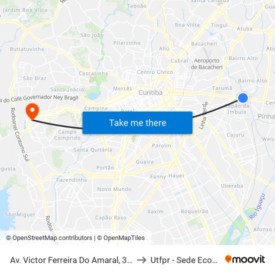 Av. Victor Ferreira Do Amaral, 3141 to Utfpr - Sede Ecoville map