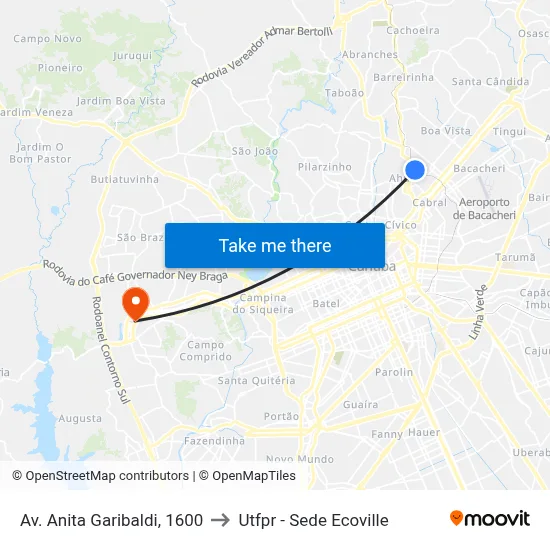 Av. Anita Garibaldi, 1600 to Utfpr - Sede Ecoville map