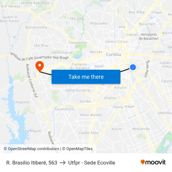 R. Brasílio Itiberê, 563 to Utfpr - Sede Ecoville map