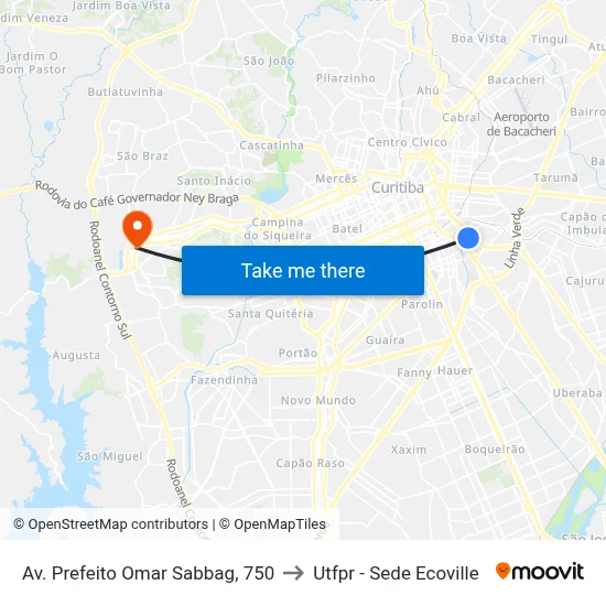 Av. Prefeito Omar Sabbag, 750 to Utfpr - Sede Ecoville map