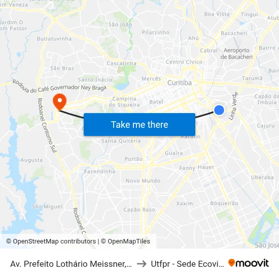 Av. Prefeito Lothário Meissner, 72 to Utfpr - Sede Ecoville map