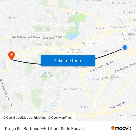 Praça Rui Barbosa to Utfpr - Sede Ecoville map