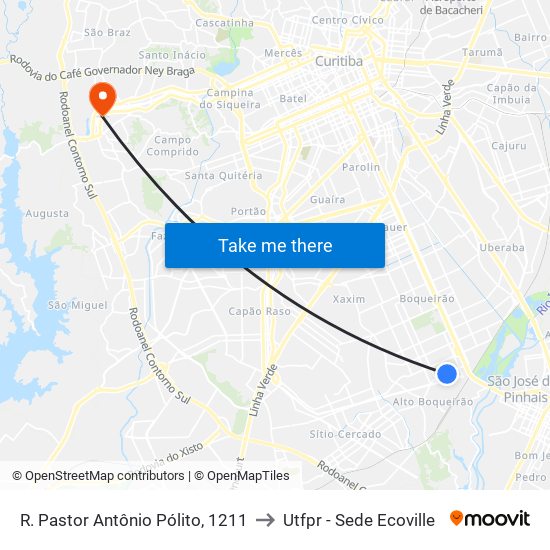 R. Pastor Antônio Pólito, 1211 to Utfpr - Sede Ecoville map