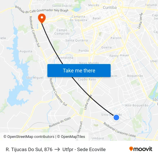 R. Tijucas Do Sul, 876 to Utfpr - Sede Ecoville map