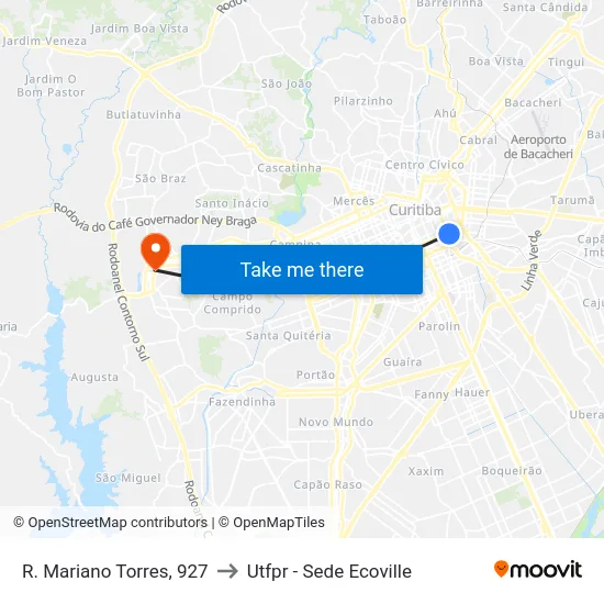 R. Mariano Torres, 927 to Utfpr - Sede Ecoville map