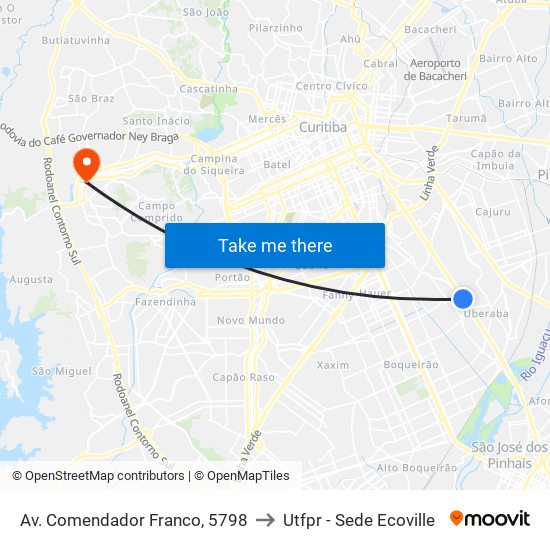 Av. Comendador Franco, 5798 to Utfpr - Sede Ecoville map