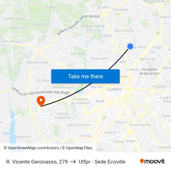 R. Vicente Geronasso, 279 to Utfpr - Sede Ecoville map