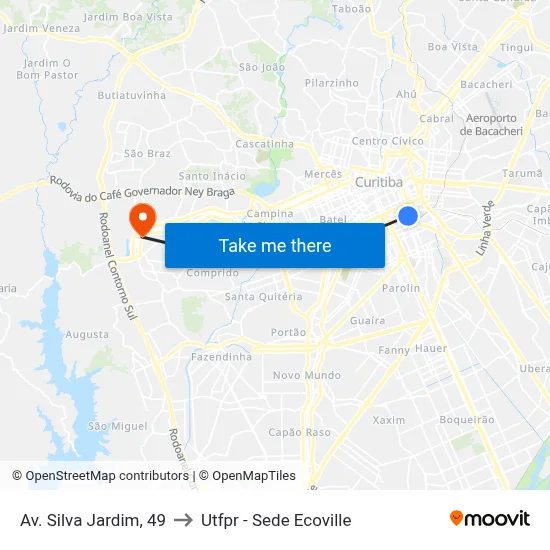 Av. Silva Jardim, 49 to Utfpr - Sede Ecoville map
