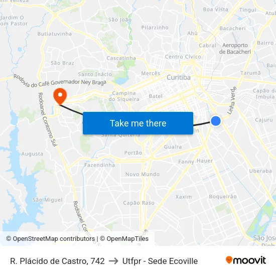 R. Plácido de Castro, 742 to Utfpr - Sede Ecoville map