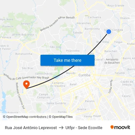 Rua José Antônio Leprevost to Utfpr - Sede Ecoville map