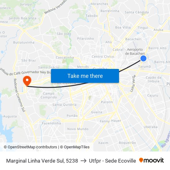 Marginal Linha Verde Sul, 5238 to Utfpr - Sede Ecoville map