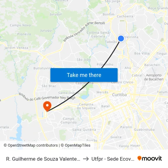 R. Guilherme de Souza Valente, 76 to Utfpr - Sede Ecoville map