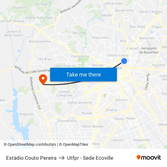 Estádio Couto Pereira to Utfpr - Sede Ecoville map