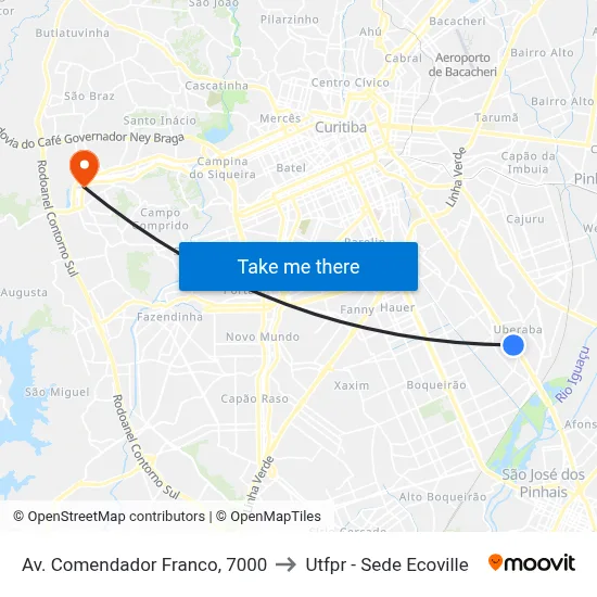 Av. Comendador Franco, 7000 to Utfpr - Sede Ecoville map