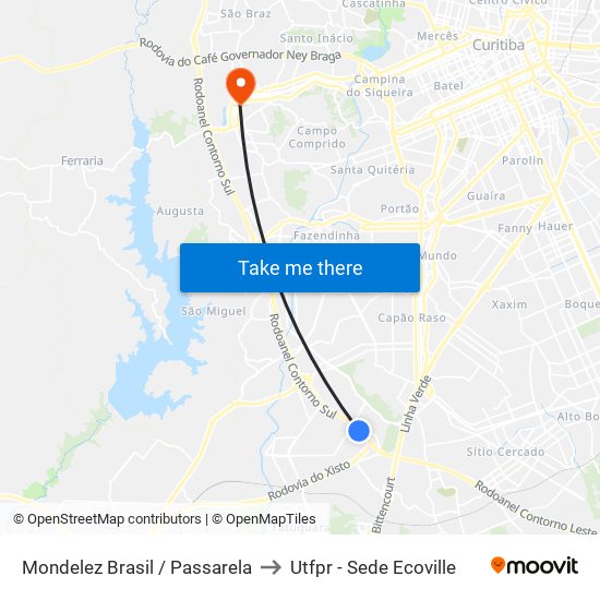 Mondelez Brasil / Passarela to Utfpr - Sede Ecoville map