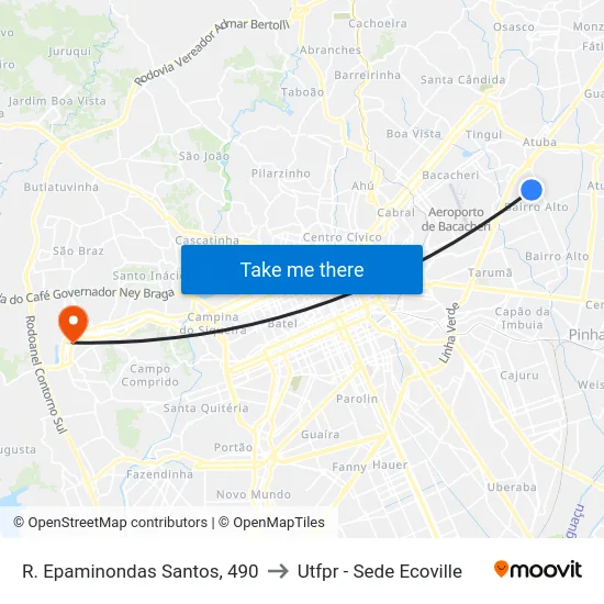 R. Epaminondas Santos, 490 to Utfpr - Sede Ecoville map