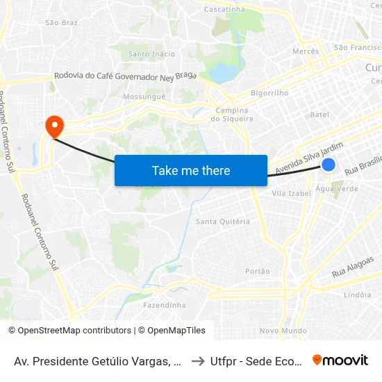 Av. Presidente Getúlio Vargas, 2600 to Utfpr - Sede Ecoville map