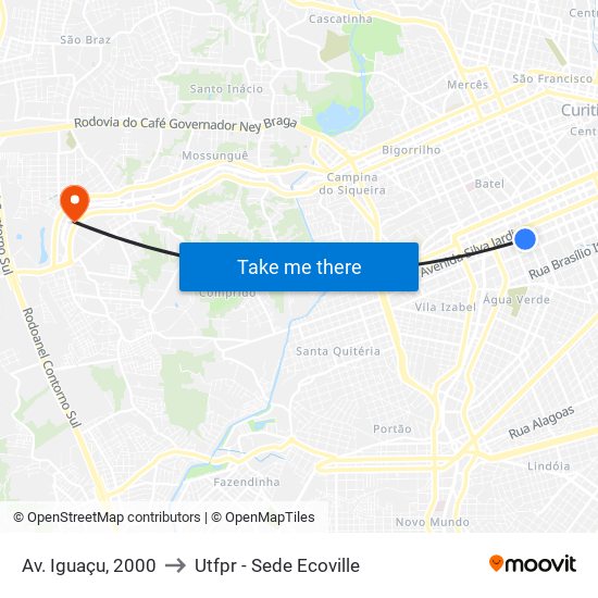 Av. Iguaçu, 2000 to Utfpr - Sede Ecoville map