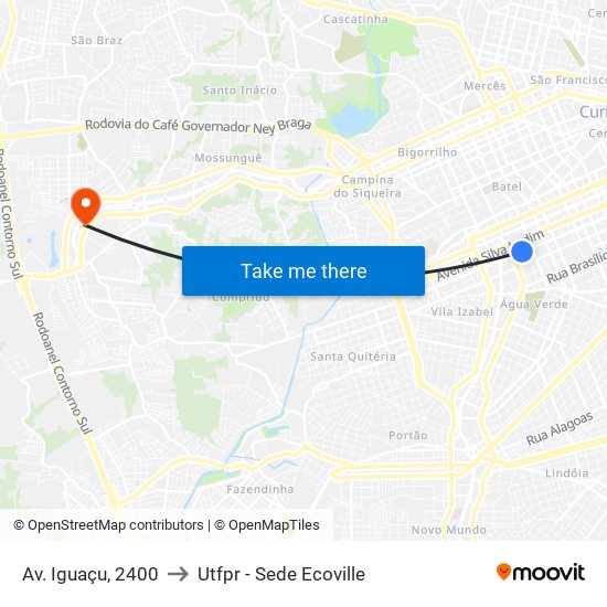 Av. Iguaçu, 2400 to Utfpr - Sede Ecoville map