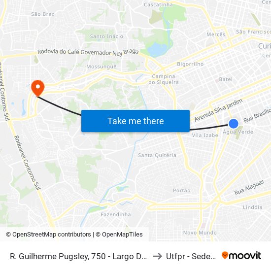 R. Guilherme Pugsley, 750 - Largo Doutor Acir Mullinari to Utfpr - Sede Ecoville map