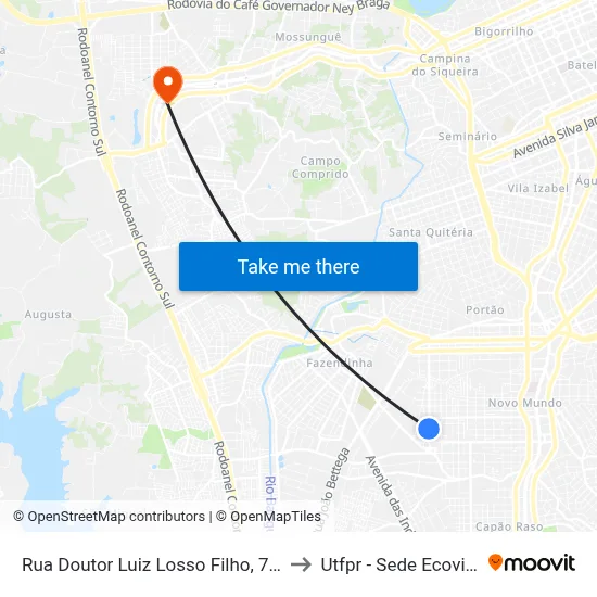 Rua Doutor Luiz Losso Filho, 750 to Utfpr - Sede Ecoville map