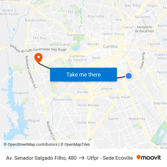 Av. Senador Salgado Filho, 480 to Utfpr - Sede Ecoville map