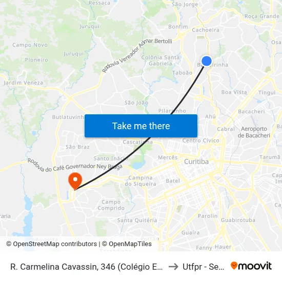 R. Carmelina Cavassin, 346 (Colégio Estadual Gelvira Correa Pacheco) to Utfpr - Sede Ecoville map